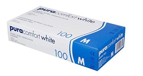PURA Comfort White - Lot de 100 gants jetables en nitrile sans poudre - Blanc - Taille M_0