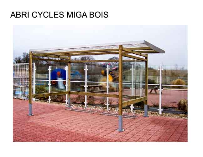 Abri vélo semi-ouvert MIGA - structure en bois résineux traité - bardage en verre trempé et toiture en polycarbonate_0
