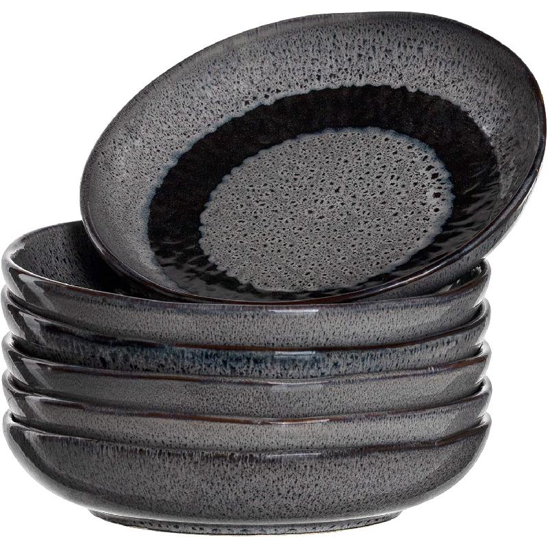 ASSIETTE CREUSE RONDE CÉRAMIQUE 20,7CM GRIS - LOT DE 6 - LEONARDO - MATERA