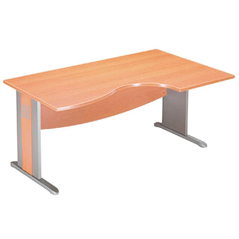 BUREAU COMPACT RETOUR A DROITE AXIOME - L. 160 X P. 100 CM - PLATEAU HETRE - PIEDS L ALUMINIUM