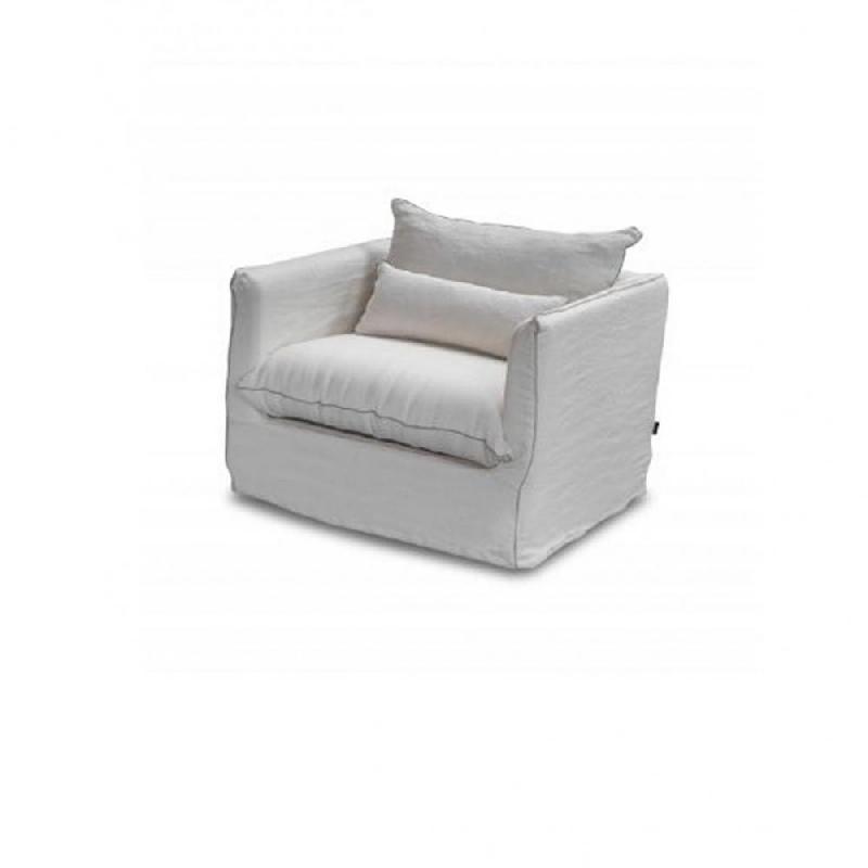 CARTAGENE - Fauteuil design en lin blanc déhoussable - 80 cm_0