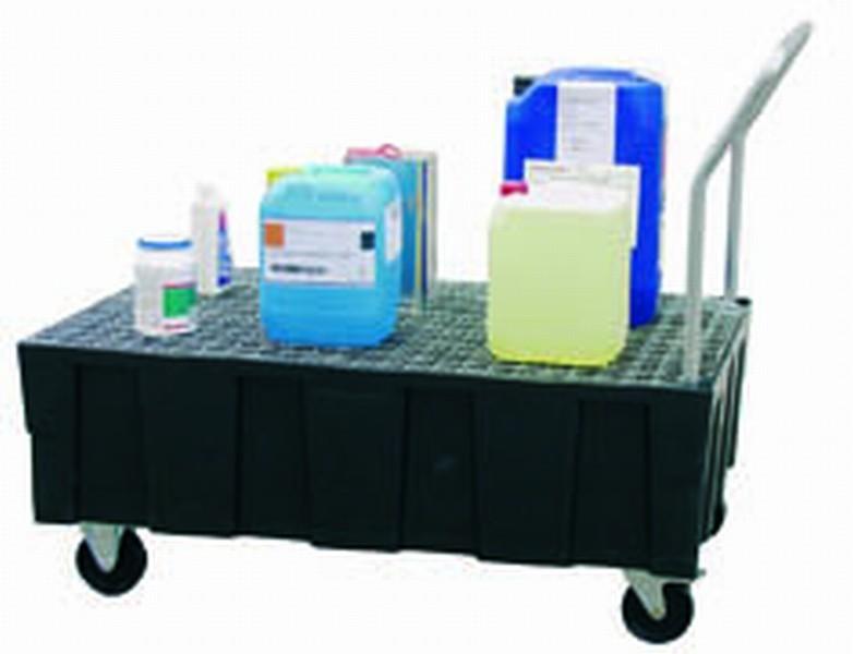 Chariot de rétention avec caillebotis en PE - 2 fûts de 220 l - 400 kg de charge admissible_0