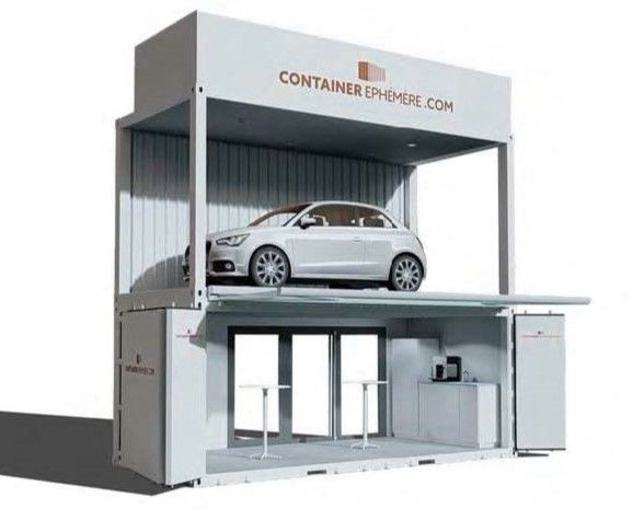 Container Car Box - Container d'exposition pour véhicules avec structure en acier corten, ouverture panoramique et personnalisation_0