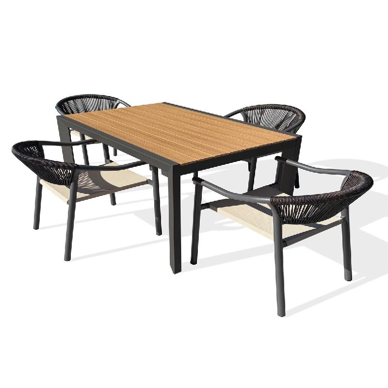 DCB GARDEN Ensemble repas de jardin 4 places en aluminium gris anthracite avec plateau en polywood aspect bois (120x80) - TONGA - 3700286491765_0