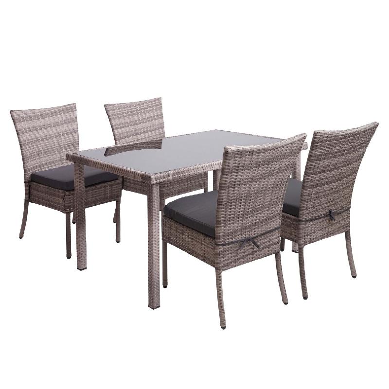 Décoshop26 - Ensemble de jardin en polyrotin gris-marron 4xchaises+table 120x75cm avec coussins gris foncé 04_0004219 - marron 3000414632696_0