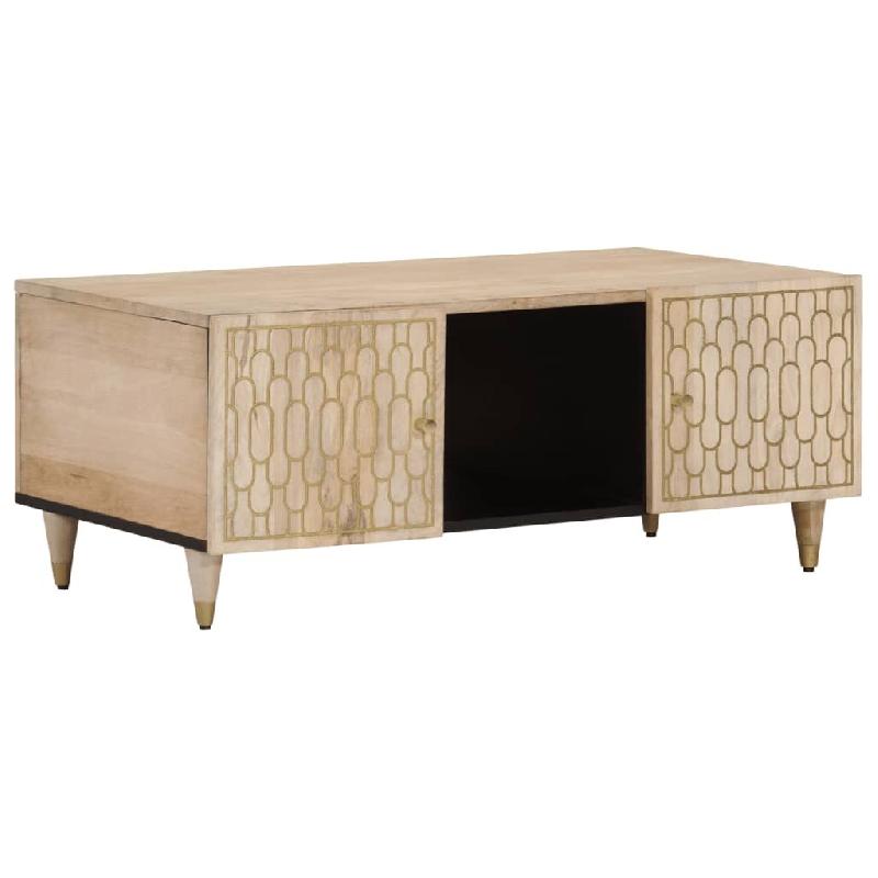 Décoshop26 - Table basse de salon design rustique 100 x 54 x 40 cm bois de manguier avec motifs sculptés DEC036945 - Bois massif 3000263017026_0