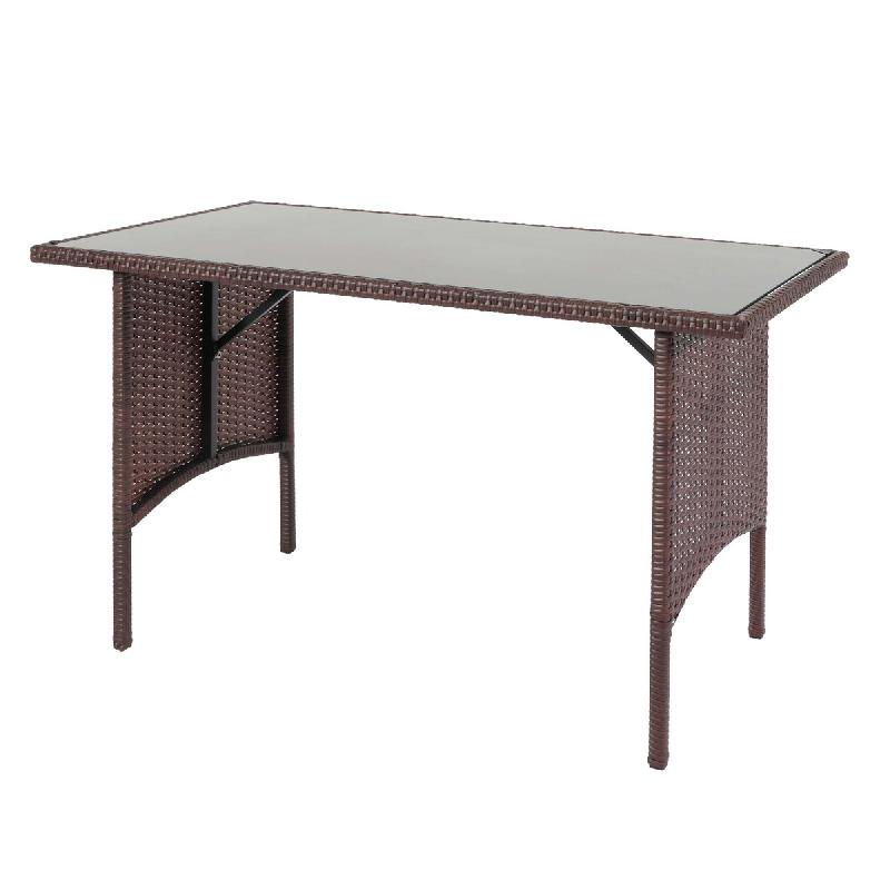 Décoshop26 - Table de jardin en polyrotin marron plateau de table en verre 112x60 cm 04_0008557 - 3000262623600_0