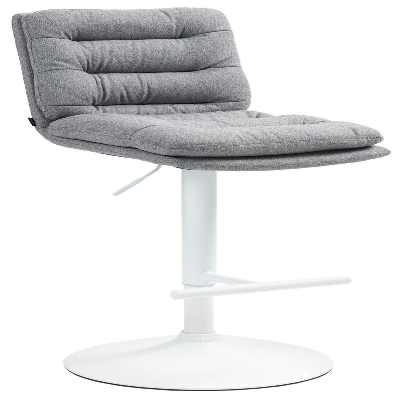 Décoshop26 - Tabouret de bar x1  repose-pieds et dossier assise rembourré en tissu gris et métal blanc 10_0006509 - blanc métal 3000265612410_0