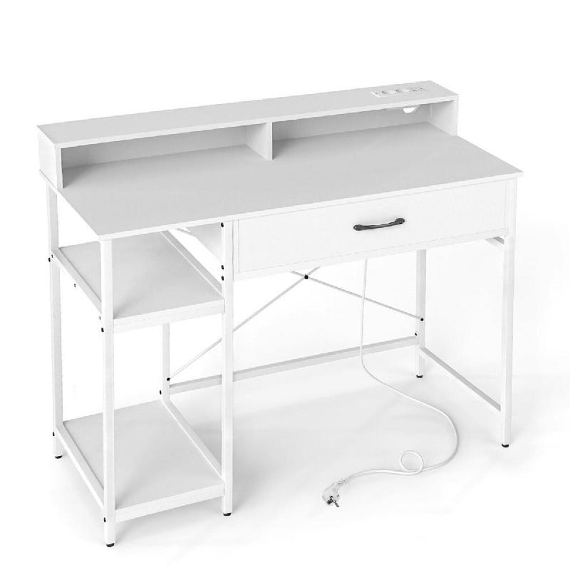 Helloshop26 - Bureau informatique 106 x 48 x 90 cm avec station de charge intégrée et tiroir spacieux en bois aggloméré blanc 20_0017320 - blanc m_0
