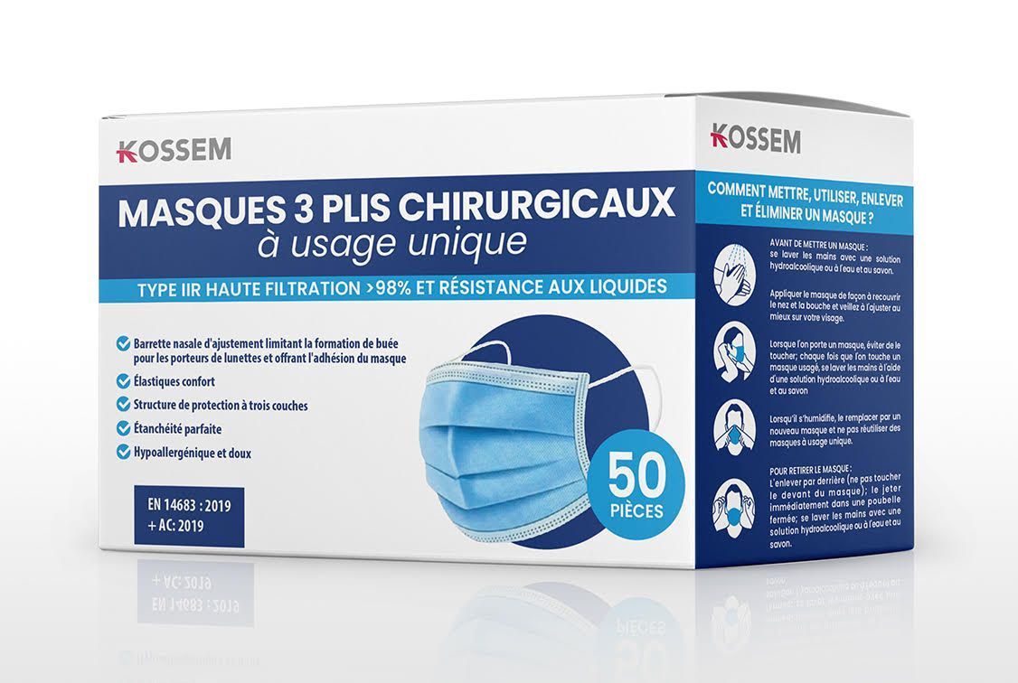 Kossem - Masque chirurgical type IIR - Boîte de 50 - Fabrication française_0