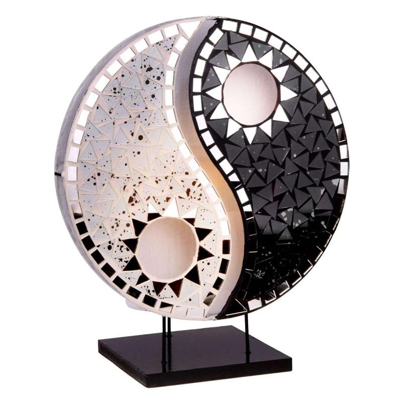 WORU LAMPE À POSER YING YANG MIROIR EN MOSAÏQUE NOIR