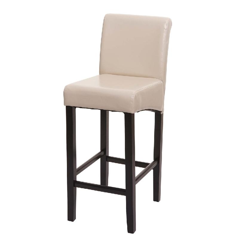 Mendler Tabouret de bar HWC-C33, chaise de bar tabouret de comptoir, bois certifié FSC® ~ crème, pieds foncés, similicuir - beige matière synthé_0