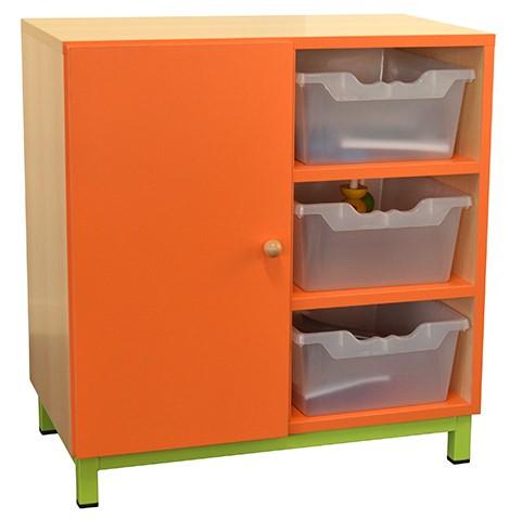 Meuble pour école maternelle - 1 porte et 6 cases fixes - Structure mélaminé et socle métallique - Dimensions 75x70x40 cm_0