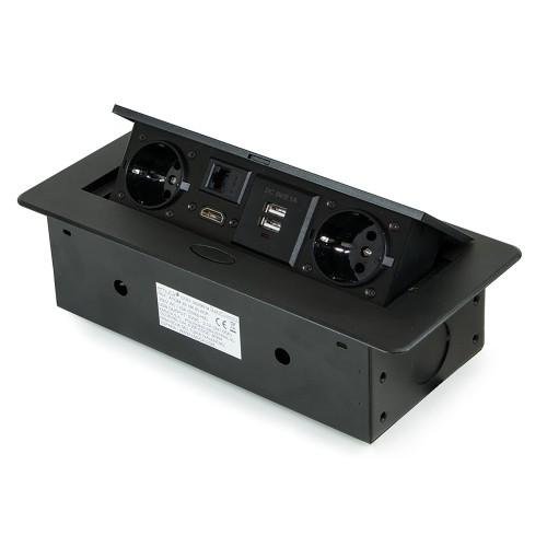 MULTIPRISES À ENCASTRER - 230 V, USB, RJ45 - NOIR - ATOM 26 EMUCA