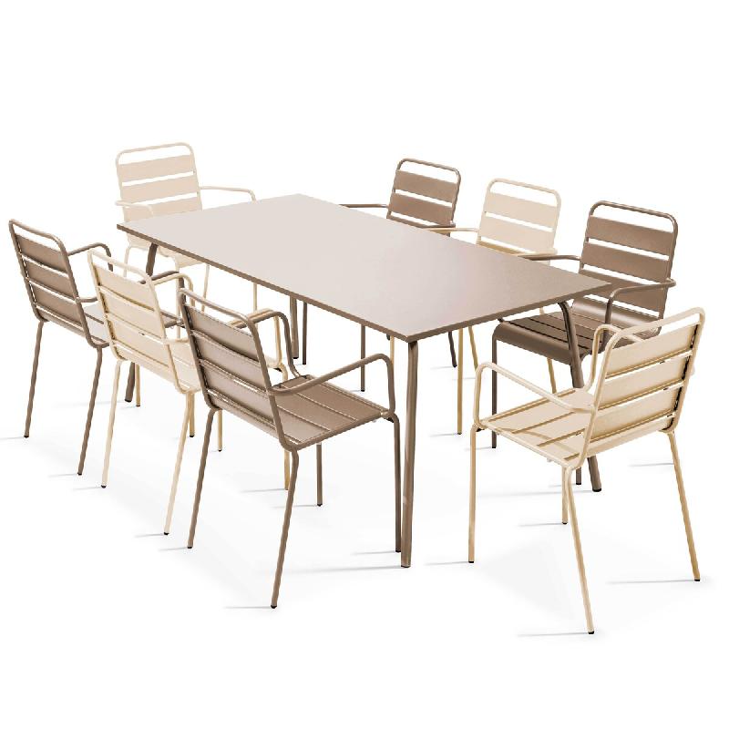Oviala Business Ensemble table de jardin et 8 fauteuils en métal taupe et ivoire , L 180 x l 90 x h 72 cm Oviala - gris 116662_0