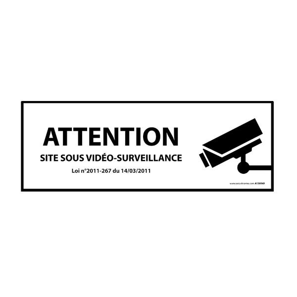PANNEAU D'INFORMATION - ATTENTION SITE SOUS VIDÉO-SURVEILLANCE - AVEC DÉCRET  - 210 X 75 MM - PVC - BLANC - LOT DE 2