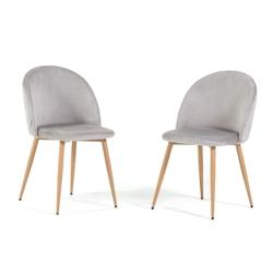 RATTATAN Lot de 2 chaises en velours avec pieds en métal, design élégant pour cuisine, salle à manger, bar ou restaurant – Sara – Gris clair/E_0