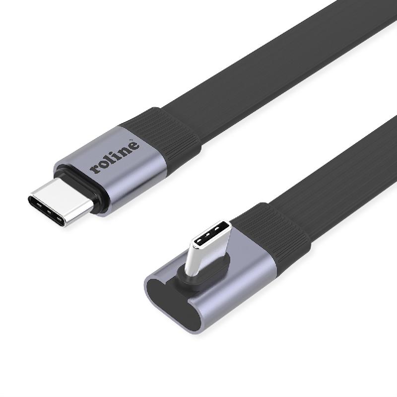 ROLINE Câble USB4 2.0 plat, C–C, M/M, un côté coudé à 90°, 8K UHD-2, 80Gbit/s, 240W, noir, 0,8 m_0