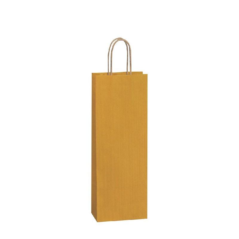 Sac papier 1 bouteille or - poignées torsadées 14x8,5x39cm - par 50 - élégant et sécurisé_0