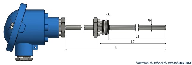 Sonde à résistance PH13 - Tête de raccordement standard avec raccord fixe déporté_0