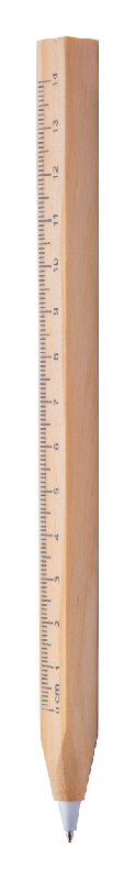 Stylo à bille en bois - corps carré avec règle intégrée de 14 cm - encre noire_0