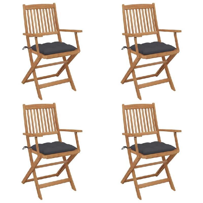 VidaXL Chaises Pliables De Jardin Lot De 4 Avec Coussins Bois D Acacia - gris 3064632_0