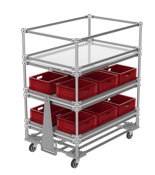 22-a - Chariot tracté porte bac - Dimensions L1400 x P850 x H1300 mm - 150 kg/niveau - 3 niveaux - Charge totale 400 kg_0