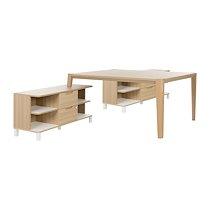Bureau avec double retours en meuble de rangement, plateau L 160 x P 140 cm, piétement bois massif - Absolu - plateau chêne_0