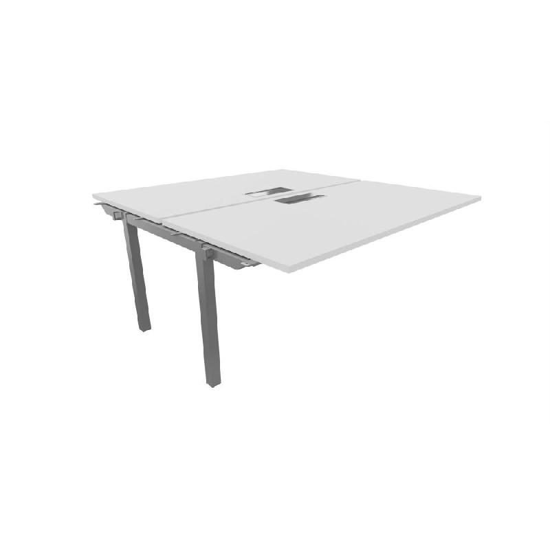 BUREAU BENCH 2 POSTES BUROCOLOR AVEC TRAPPE D'ACCES AUX CÂBLES - MODULE SUIVANT L.160 X P.163 CM PLATEAUX BLANC PIEDS METAL ALUMINIUM