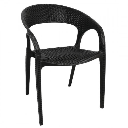 FAUTEUILS ENVELOPPANTS EN ROTIN SYNTHÉTIQUE NOIRS EMPILABLES - LOT DE 4