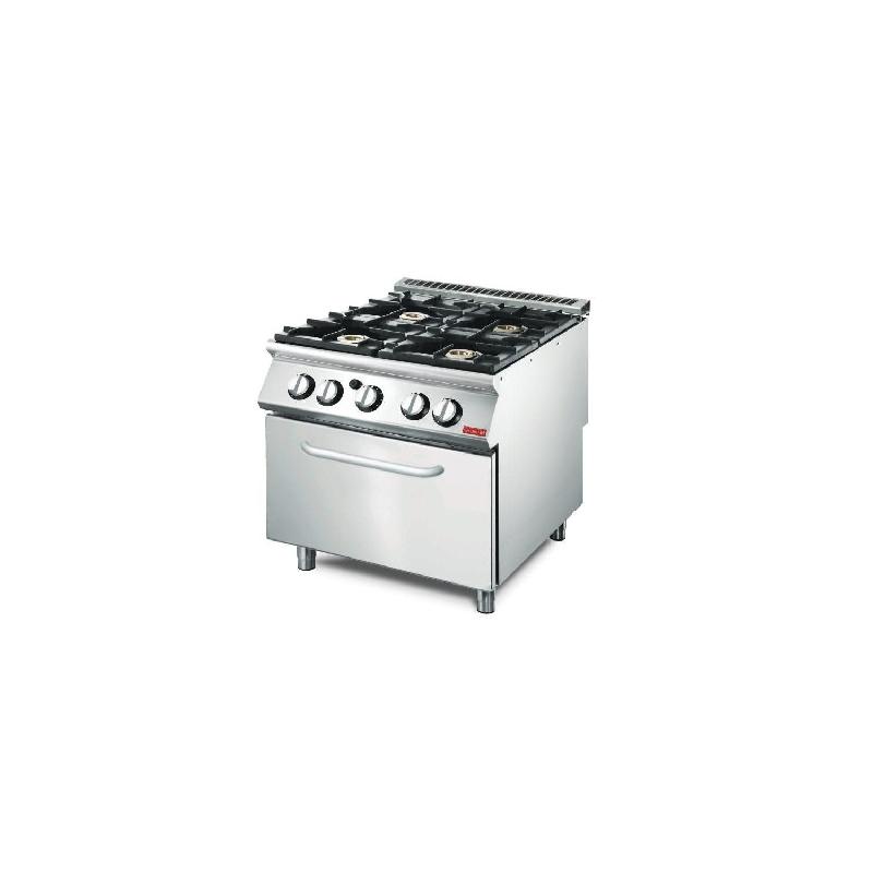 Fourneau inox à gaz - 4 feux vifs en cuivre avec four gaz haute capacité - 26 400 W - GASTRO M_0