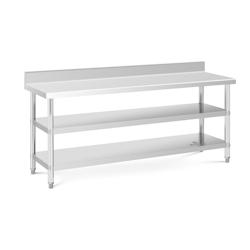 Helloshop26 - Table de travail acier inoxydable table de travail en inox adossée avec dosseret 200 x 60 x 16,5 cm 235 kg 2 tablettes 14_0007313 - 300_0