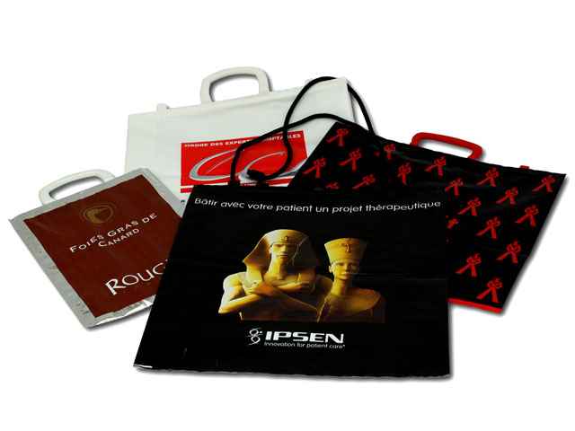 Sacs plastique poignées rapportées - soufflets latéraux - personnalisables - polyéthylène recyclable_0