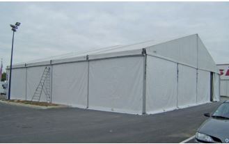 Tente de stockage fermée spacieux / structure fixe en aluminium / couverture unie / ancrage au sol avec platine / 20 x 25 x 4 m_0
