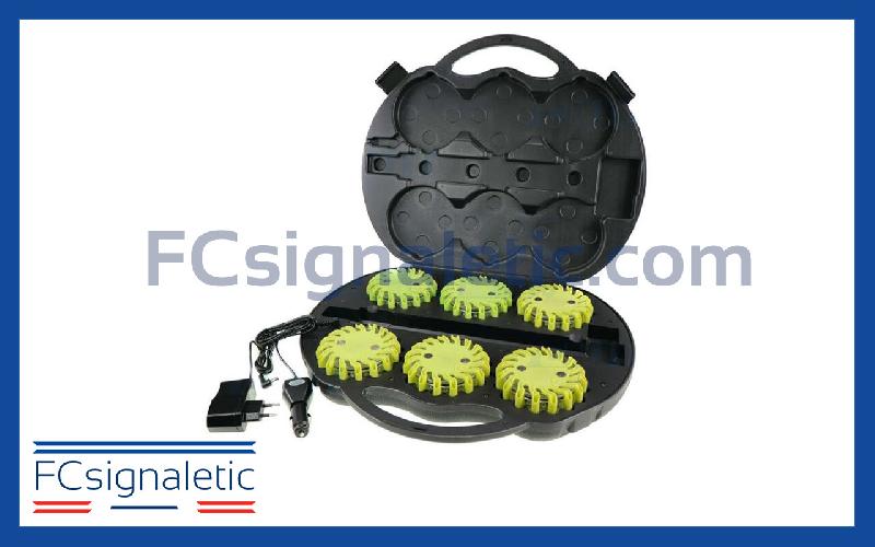 Valise de 6 balises lumineuses vertes autonomes magnétiques et rechargeables_0