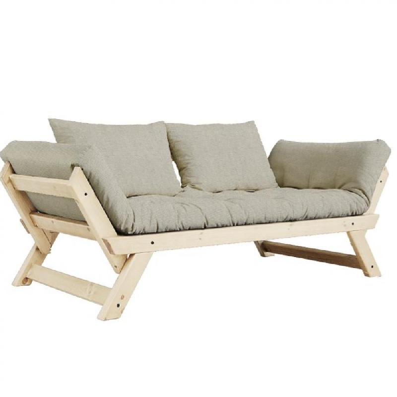 BANQUETTE MÉRIDIENNE FUTON BEBOP PIN NATUREL TISSU LIN COUCHAGE 75*200 CM._0