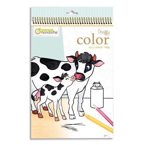 BOOK 24 FEUILLES, AVENUE MANDARINE, FORMAT 21 X 34CM A COLORIER GRAFFY COLOR, MAMAN/BEBE LA FERME