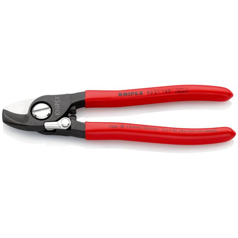 Coupe-câbles 165mm - Ø15mm/50mm² Cu/Al - Gainage PVC - Avec ressort - KNIPEX | 95 21 165 - Tranchants trempés et charnière réglable_0