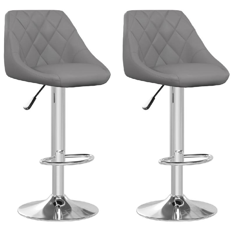 Décoshop26 - Lot de 2 tabourets de bar chaises hautes coutures en losange en PVC gris et acier DEC029736 - gris 3000257529535_0