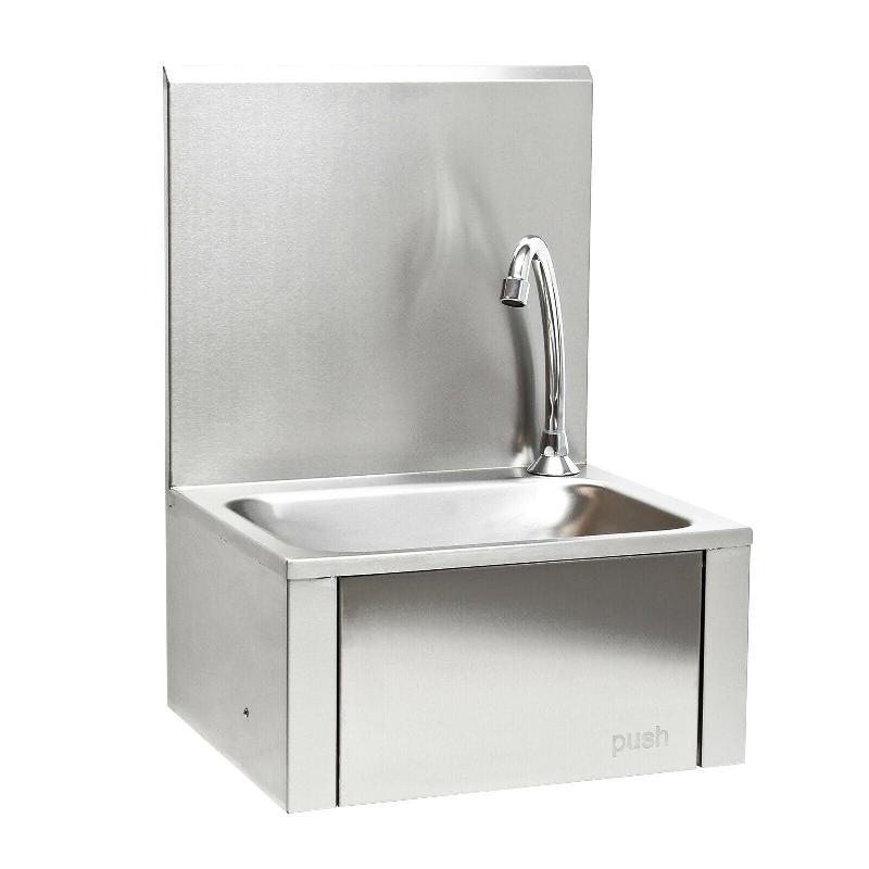 Évier lavabo en acier fin XPOtool - commande au genou avec anti-jet - pour cuisine professionnelle et hôpitaux - 40x33x56 cm_0