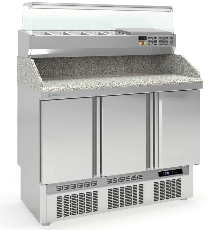 Meuble à pizza professionnel inox compact 700 positif 3 portes hauteur 890 mm - MFPP-140_0