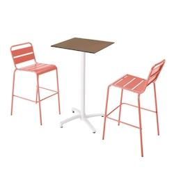 Oviala Business Ensemble table haute stratifié taupe et 2 chaises hautes argile - rose métal 110578_0