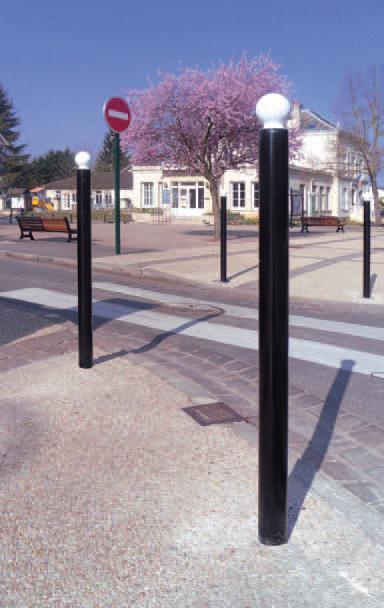 Potelet haute visibilité Ø60 mm - Conforme législation malvoyants - Pommeau City ou Boule - Finition peinture sur zinc noir_0