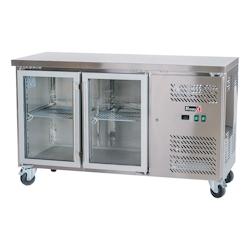 Romux® Table Réfrigérée Positive 2 Portes Vitrées 136x60 cm avec Refroidissement Froid Ventilé en Acier Inox Capacité de 228 L et Puissance 750_0