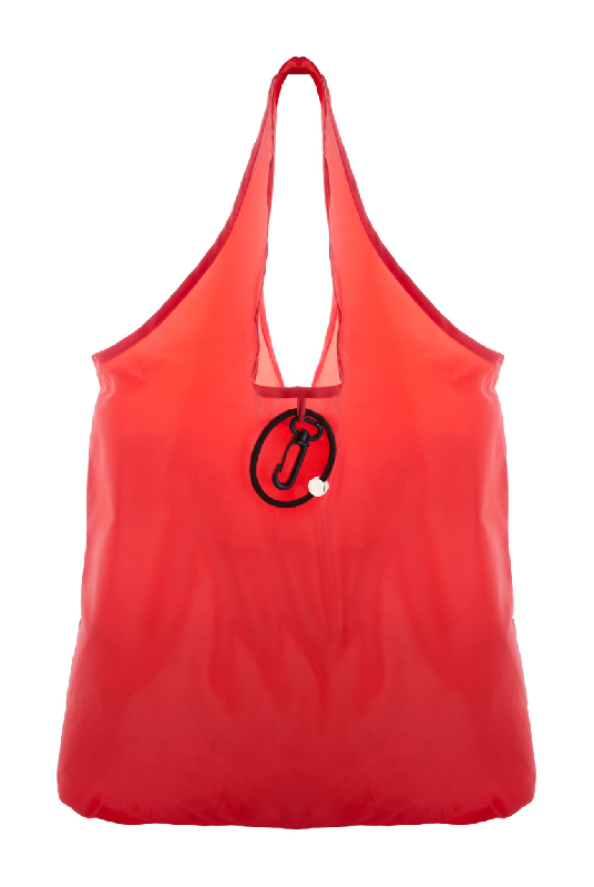 Sac shopping pliable - polyester 190T - avec mousqueton en plastique - couleur rouge_0