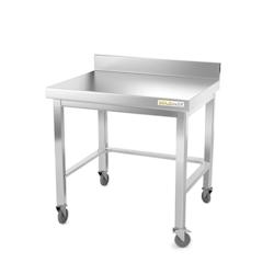 Table de travail en inox soubassement 800 x 700 mm adossée avec renfort sur roulettes PREMIUM / GOLDINOX - inox 3701770800643_0