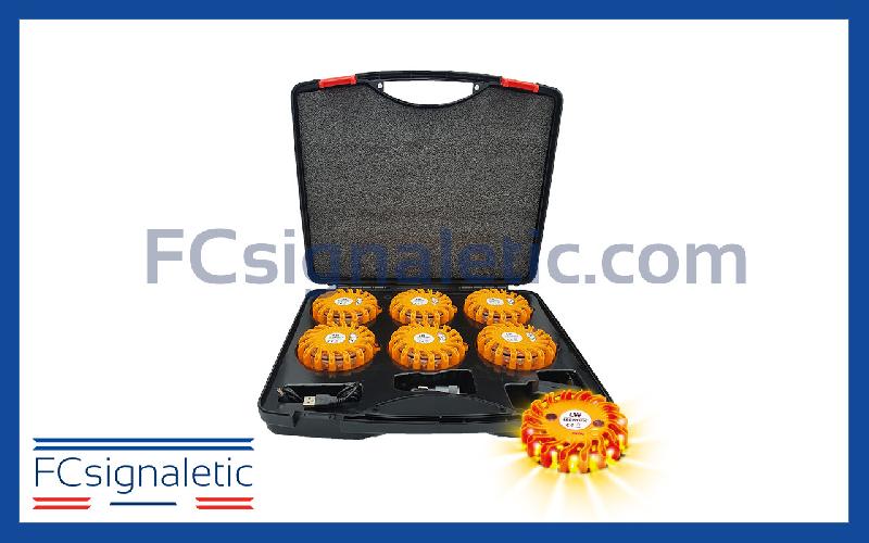 Valise de 6 balises lumineuses oranges autonomes magnétiques et rechargeables LEDWORK LWK0006_0
