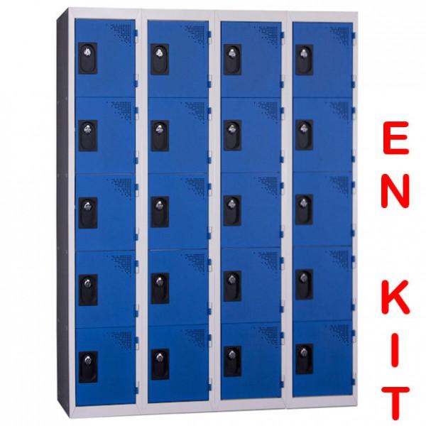 Vestiaire multicases 20 cases - 4 colonnes - bleu - structure en tôle d'acier robuste - garantie 3 ans_0