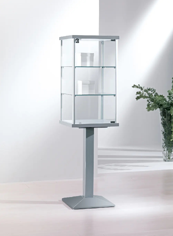 Vitrine sur pied 3-PFVA - en verre trempé avec 2 tablettes amovibles - dimensions 45x45x157 cm_0