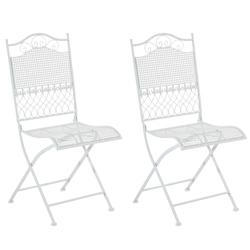 CLP Lot de 2 chaises de jardin pliables Kiran en fer Blanc - blanc métal 320688_0